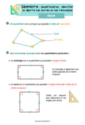 Identifier et décrire les carrés et les rectangles - Cours, Leçon sur les quadrilatères : 2eme Primaire - PDF gratuit à imprimer