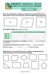 Identifier et décrire les carrés et les rectangles - Exercices sur les quadrilatères : 2eme Primaire - PDF à imprimer