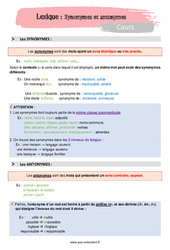 Synonymes et antonymes - Cours : 1ere Secondaire - PDF à imprimer