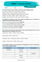 Les niveaux de la langue - Exercices avec les corrigés : 1ere Secondaire - PDF à imprimer