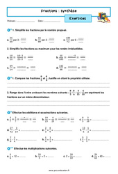 Synthèse sur les fractions - Exercices avec les corrigés : 1ere Secondaire - PDF à imprimer