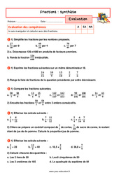 Synthèse sur les fractions - Examen Evaluation avec la correction : 1ere Secondaire - PDF à imprimer