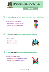 Identifier le verbe - Cours, Leçon : 2eme Primaire - PDF gratuit à imprimer