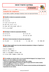 Synthèse sur le calcul littéral - Examen Evaluation avec la correction : 1ere Secondaire - PDF à imprimer