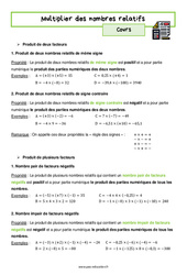 Multiplier des nombres relatifs - Cours : 2eme Secondaire - PDF à imprimer