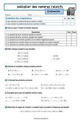 Multiplier des nombres relatifs - Examen Evaluation avec la correction : 2eme Secondaire - PDF à imprimer