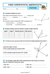 Angles complémentaires, supplémentaires - Exercices avec les corrigés : 1ere Secondaire - PDF à imprimer