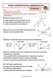 Angles complémentaires, supplémentaires - Examen Evaluation avec la correction : 1ere Secondaire - PDF à imprimer