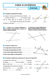 Angles et parallélisme - Exercices avec les corrigés : 1ere Secondaire - PDF à imprimer
