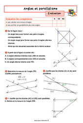 Angles et parallélisme - Examen Evaluation avec la correction : 1ere Secondaire - PDF à imprimer