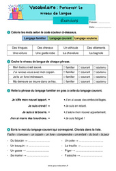 Percevoir le niveau de langue - Exercices : 2eme Primaire - PDF à imprimer