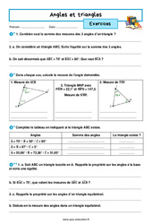 Angles et triangles - Exercices avec les corrigés : 1ere Secondaire - PDF à imprimer