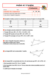 Angles et triangles - Examen Evaluation avec la correction : 1ere Secondaire - PDF à imprimer