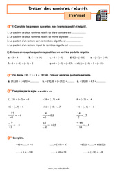 Diviser des nombres relatifs - Exercices avec les corrigés : 1ere Secondaire - PDF à imprimer