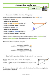 Cosinus d’un angle aigu - Séquence complète : 2eme Secondaire - PDF à imprimer