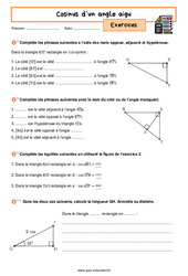 Cosinus d’un angle aigu - Exercices avec les corrigés : 2eme Secondaire - PDF à imprimer