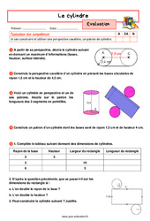 Le cylindre - Examen Evaluation avec la correction : 1ere Secondaire - PDF à imprimer