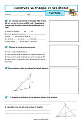 Construire un triangle et ses droites - Exercices avec les corrigés : 1ere Secondaire - PDF à imprimer