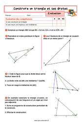 Construire un triangle et ses droites - Examen Evaluation avec la correction : 1ere Secondaire - PDF à imprimer