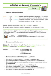 Multiples et diviseurs d’un nombre - Cours : 2eme Secondaire - PDF à imprimer