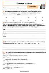 Nombres premiers - Exercices avec les corrigés : 2eme Secondaire - PDF à imprimer