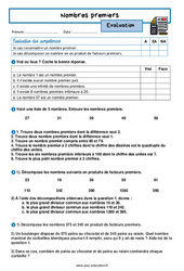 Nombres premiers - Examen Evaluation avec la correction : 2eme Secondaire - PDF à imprimer