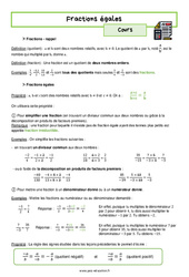 Fractions égales - Cours : 2eme Secondaire - PDF à imprimer