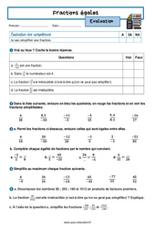 Fractions égales - Examen Evaluation avec la correction : 2eme Secondaire - PDF à imprimer