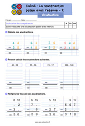 Soustraction posée avec retenue (méthode par cassage) - Évaluation : 2eme Primaire - PDF à imprimer