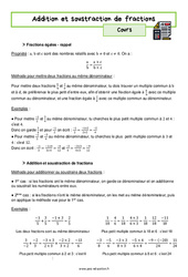 Addition et soustraction de fractions - Séquence complète : 2eme Secondaire - PDF à imprimer
