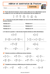 Addition et soustraction de fractions - Exercices avec les corrigés : 2eme Secondaire - PDF à imprimer