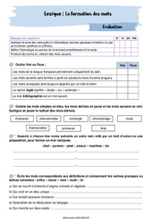 La formation des mots - Examen Evaluation avec la correction : 2eme Secondaire - PDF à imprimer