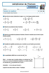 Multiplication de fractions - Examen Evaluation avec la correction : 2eme Secondaire - PDF à imprimer