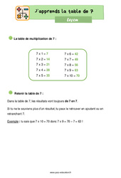 Apprendre la table de 7 - Cours, Leçon : 2eme Primaire - PDF gratuit à imprimer