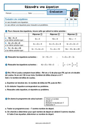 Résoudre une équation - Examen Evaluation avec la correction : 2eme Secondaire - PDF à imprimer