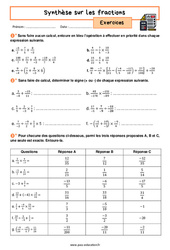 Synthèse sur les fractions - Exercices avec les corrigés : 2eme Secondaire - PDF à imprimer