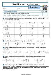 Synthèse sur les fractions - Examen Evaluation avec la correction : 2eme Secondaire - PDF à imprimer