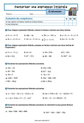 Factoriser une expression littérale - Examen Evaluation avec la correction : 2eme Secondaire - PDF à imprimer