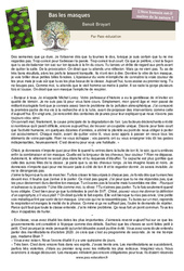 Bas les masques (Benoit Broyart) - Littérature : 1ere Secondaire - PDF à imprimer