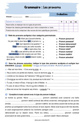 Les pronoms (personnels, possessifs, adverbial, numéral, ...) - Examen Evaluation avec la correction : 2eme Secondaire - PDF à imprimer