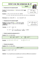 Calcul avec des puissances de 10 - Cours : 2eme Secondaire - PDF à imprimer
