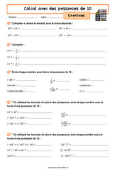 Calcul avec des puissances de 10 - Exercices avec les corrigés : 2eme Secondaire - PDF à imprimer