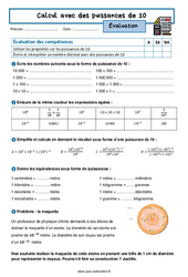 Calcul avec des puissances de 10 - Examen Evaluation avec la correction : 2eme Secondaire - PDF à imprimer