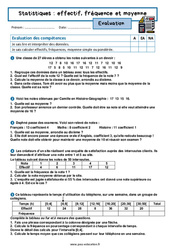 Effectif, fréquence et moyenne (statistiques) - Examen Evaluation avec la correction : 2eme Secondaire - PDF à imprimer