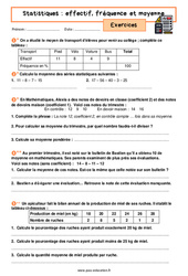 Effectif, fréquence et moyenne (statistiques) - Exercices avec les corrigés : 2eme Secondaire - PDF à imprimer