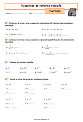 Puissances de nombres relatifs - Exercices avec les corrigés : 2eme Secondaire - PDF à imprimer