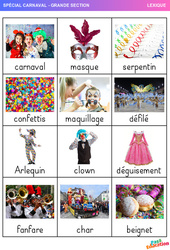 La fête de Carnaval - Vocabulaire : 3eme Maternelle - Cycle Fondamental - PDF à imprimer