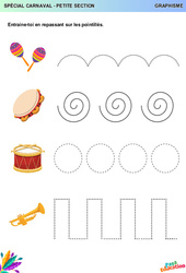 Instruments de carnaval - Graphisme : 1ere Maternelle - Cycle Fondamental - PDF à imprimer