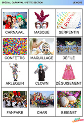 Carnaval - Vocabulaire : 1ere Maternelle - Cycle Fondamental - PDF à imprimer
