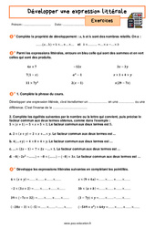 Développer une expression littérale - Exercices avec les corrigés : 2eme Secondaire - PDF à imprimer
